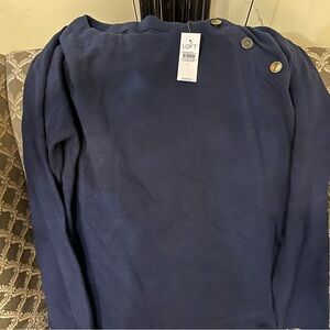 LOFT Dark Blue Top with Gold Button Details
